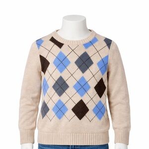 Class Club Men's Crewneck Argyle Sweater - Beige, Blue, and Brown